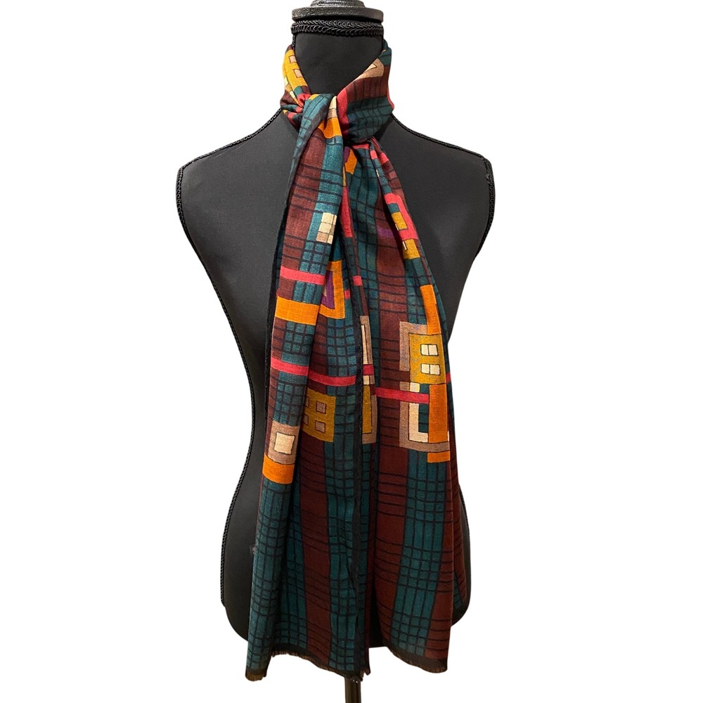 MISSONI Wool/Silk Scarf Multicolor Geometric Made in Italy Quiet Luxury Academia